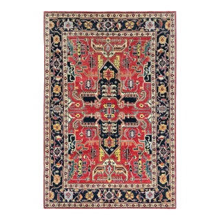 2010s Red, Afghan Peshawar With Large Medallion Heriz Design, Natural Dyes, Densely Woven, Soft Wool, Hand Knotted, Oriental Rug For Sale