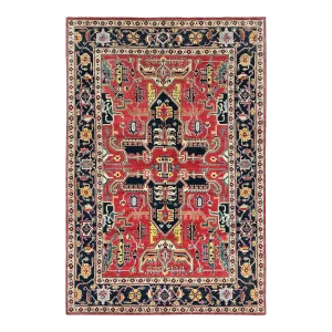 2010s Red, Afghan Peshawar With Large Medallion Heriz Design, Natural Dyes, Densely Woven, Soft Wool, Hand Knotted, Oriental Rug