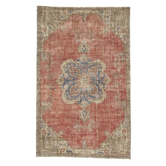 Textile Distressed Vintage Turkish Oushak Rug For Sale - Image 7 of 7