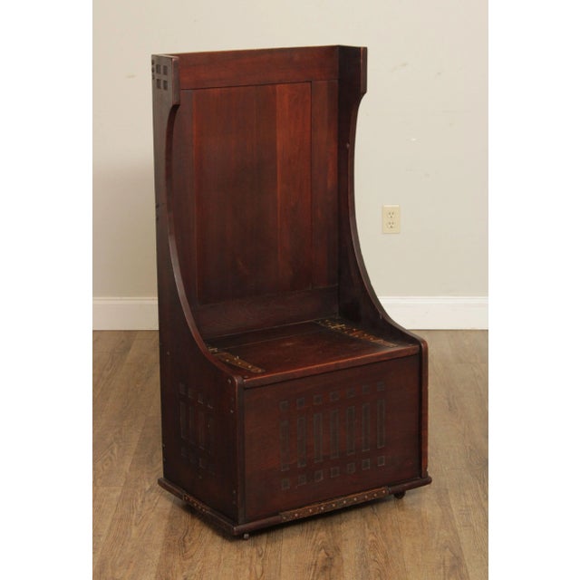 High Quality Antique Mission Mahogany Hall Bench with Storage Blanket Chest Storage, Hammered Copper Accents