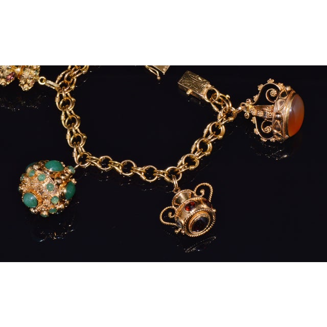 Vintage Portuguese Italian Solid 19.2k & 18k Gold Etruscan Revival Multigem Fob Charm Bracelet For Sale - Image 4 of 15