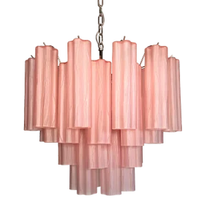 Murano Style Glass Tube Chandelier, 36 Pink Etched Glass Tube