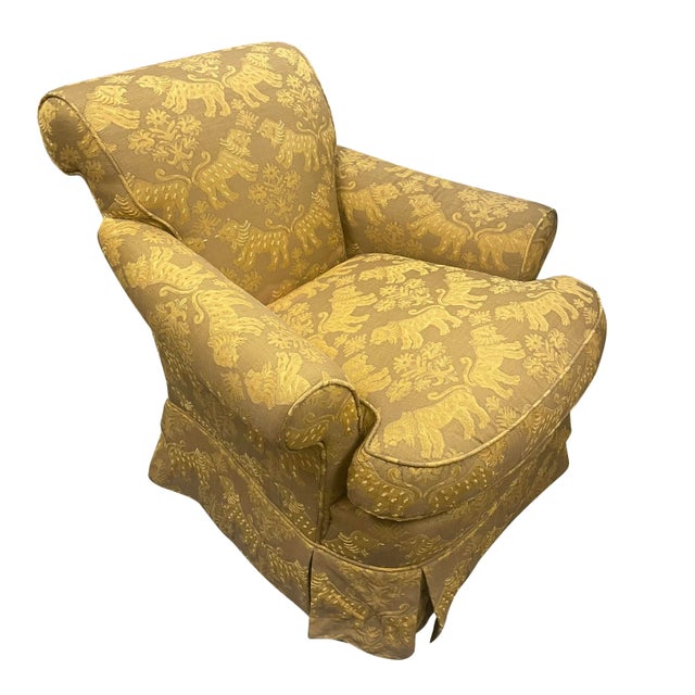 Elegant Schumacher Furnishings Club Chair in expertly covered in House of Scalamandre Fabric