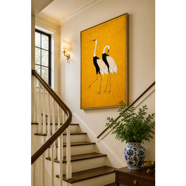 Golden Crane Portrait, Japanese Crane Wall Art, 32" X 48" For Sale - Image 9 of 11