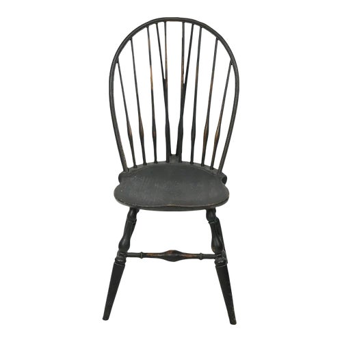 Wallace Nutting Black Brace Back Windsor Chair Bench Made Model 301