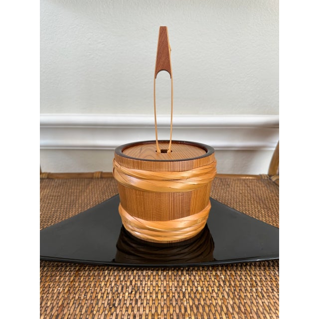 Vintage Mid-Century Rattan, Bamboo & Pine Ice, Nut or Candy Bucket With Tongs-Made in Japan For Sale - Image 16 of 18