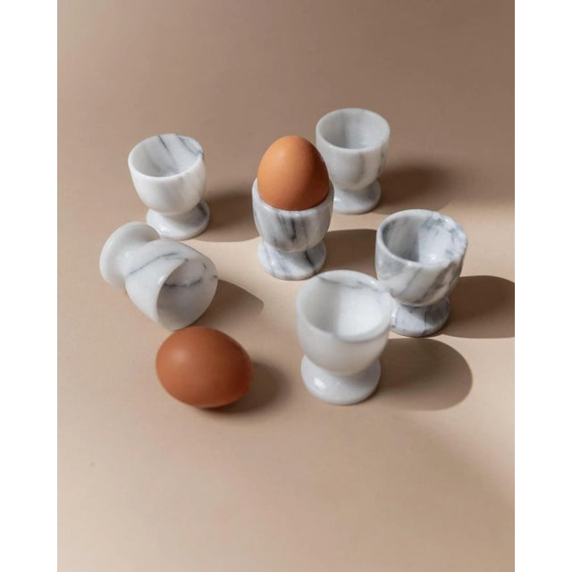Mid-Century Handcarved Grey and White Marble Egg Cups, Italy, 1970s, Set of 6 For Sale - Image 11 of 11