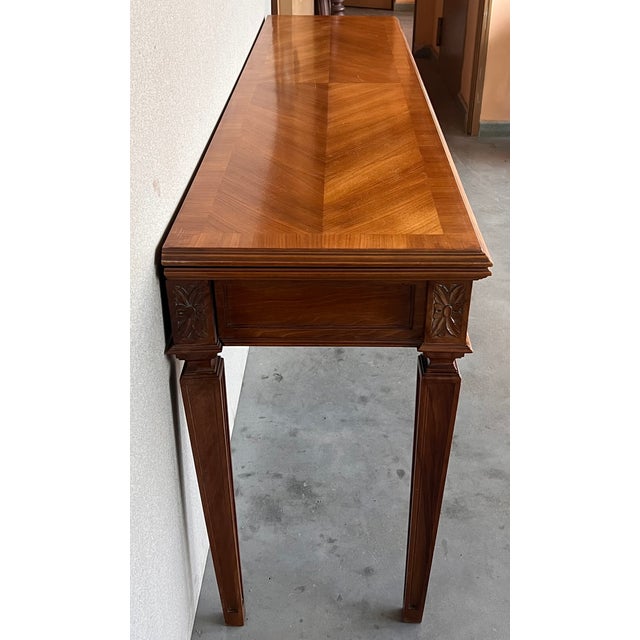 Wood French Louis XVI Style Carved Oak Convertible Console or Dining Table For Sale - Image 7 of 13