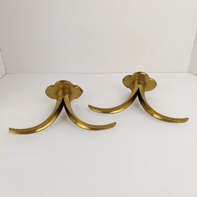 Gold Set of 2 Mid Century Lily Candlestick Holders Inspired by Ålenius Björk For Sale - Image 8 of 10