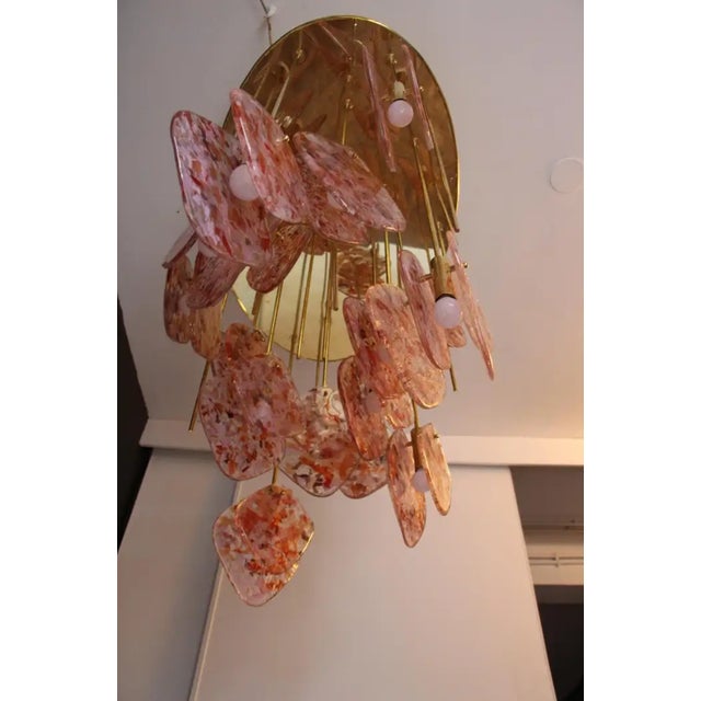 Mid-Century Italian Modern Brass and Pink Glass Chandelier, 1980s For Sale - Image 9 of 18