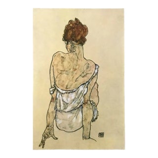 1981 Egon Schiele 33 Erotic Drawing Seated Woman Back View For Sale