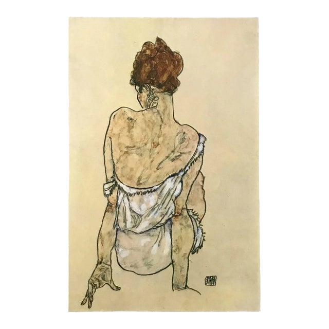 1981 Egon Schiele 33 Erotic Drawing Seated Woman Back View For Sale
