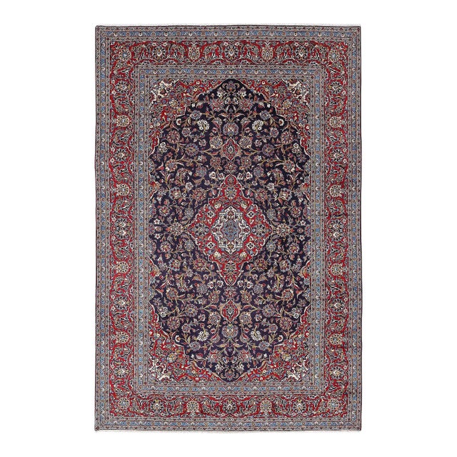 Pasargad DC Navy Blue Fine Hand Knotted Persian Kashan Rug For Sale