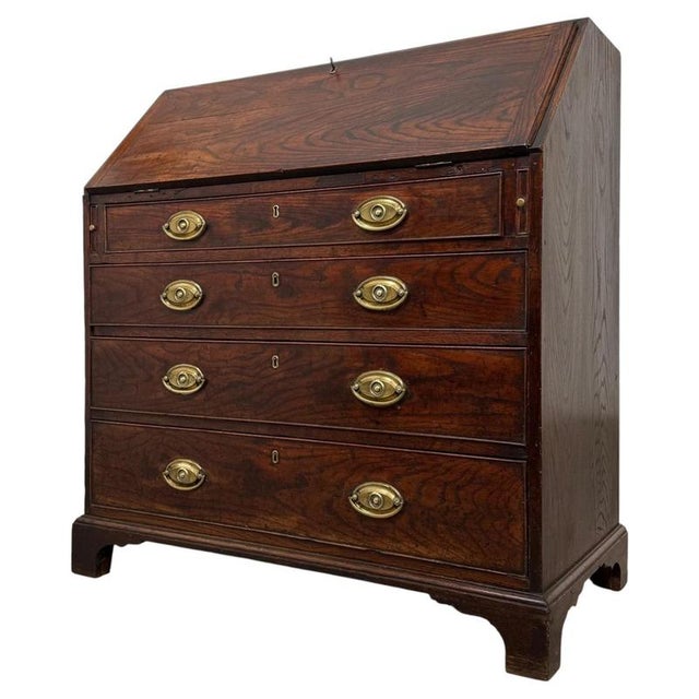 18th Century Antique English Georgian Oak Bureau, 1700s For Sale - Image 5 of 14