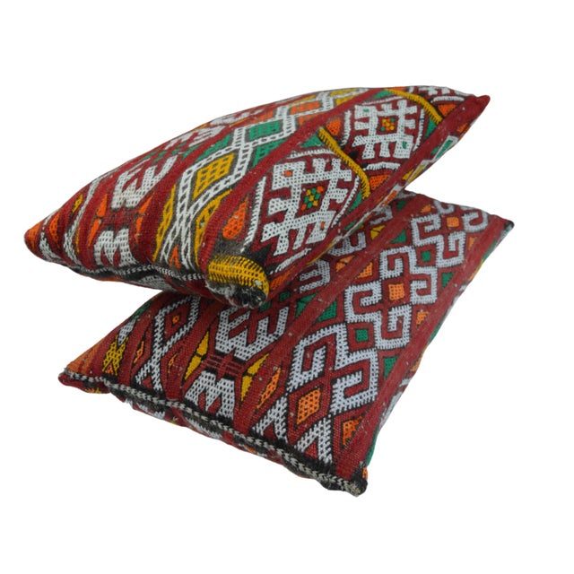 Vintage Colorful Berber-Patterned Moroccan Pillows- a Pair For Sale In New York - Image 6 of 11