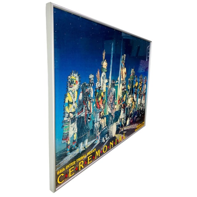 Postmodern 1986 Neil David, Sr. Gallup, New Mexico 64th Inter-Tribal Indian Ceremonial Poster Titled "A Night Dance" For Sale - Image 3 of 10