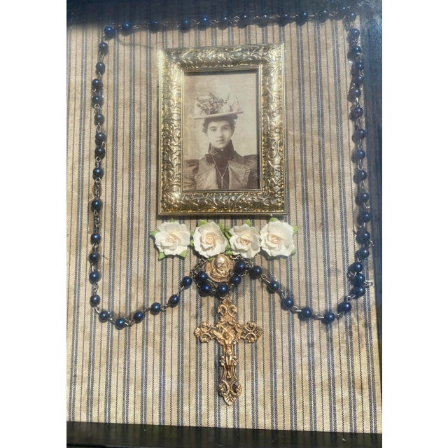 Glass Late Victorian Religious Memorial Rosary Shadowbox For Sale - Image 7 of 7