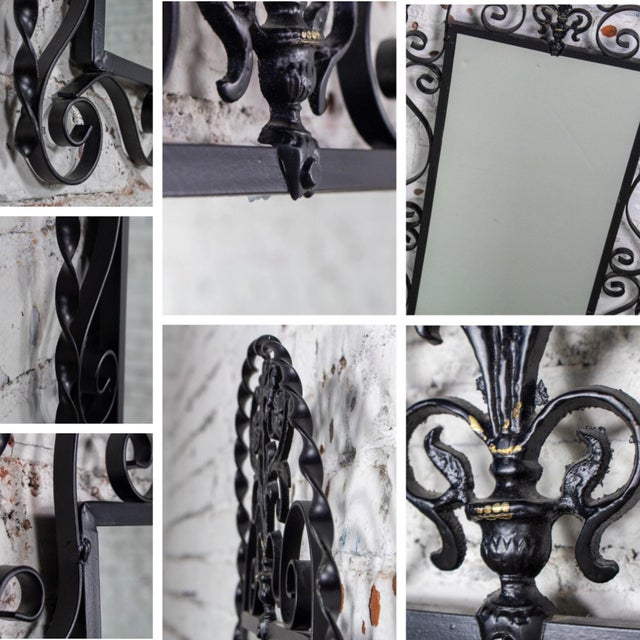 Mid-20th Century Art Deco Wall Mirror Black Painted Wrought Iron Frame W/Cast Brass Details & Arched Top For Sale - Image 17 of 18