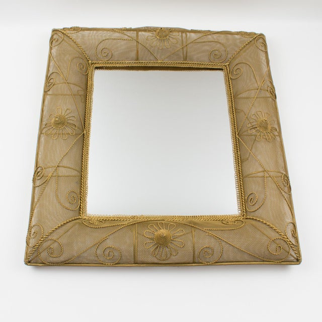 Gilt Metal Wire Mesh Wall Mirror with Floral Decor, circa 1950 For Sale - Image 10 of 16