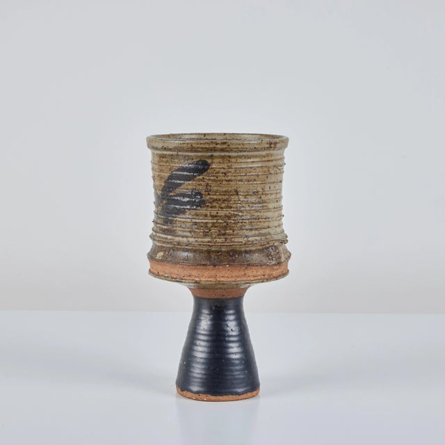 Mid 20th Century Studio Ceramic Ribbed Goblet For Sale - Image 5 of 12