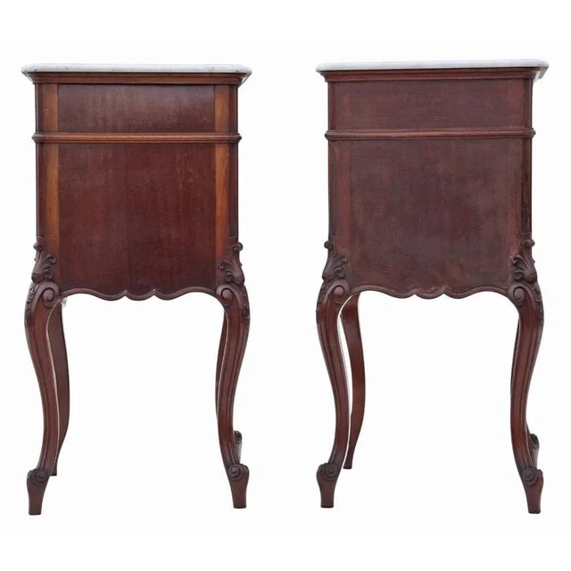 Brown Marble and Mahogany Bedside Tables, 1920, Set of 2 For Sale - Image 8 of 10