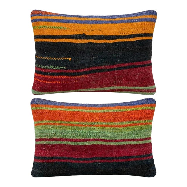 Modern Kilim Lumbar Pillow Cover 14'' X 20'' & 14'' X 24'' - Set of Two For Sale