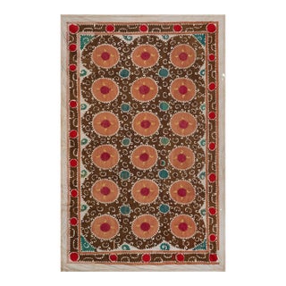 Large Terracotta Brown Suzani | Uzbek Tribal Embroidery Textile Wall Art 7'5'' X 11'6'' For Sale