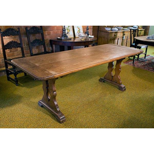 English Elm Plank Top Trestle Table Chairish