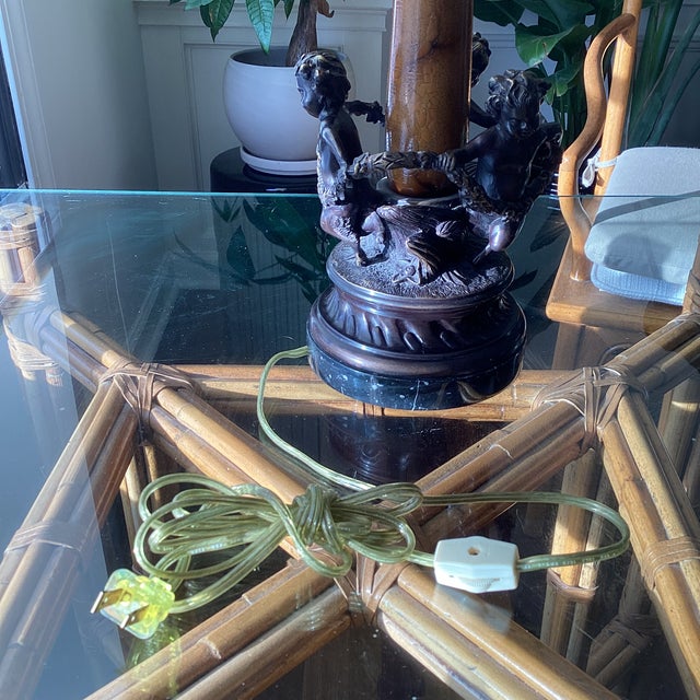 Wood Late 20th Century Sarreid Ltd. Cherub Bronze Table Lamp With Parchment Shade For Sale - Image 7 of 8