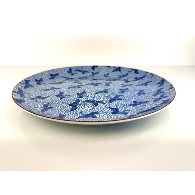 Ceramic 1970s Japanese Porcelain Serving Plate With Blue Crane Design For Sale - Image 7 of 12