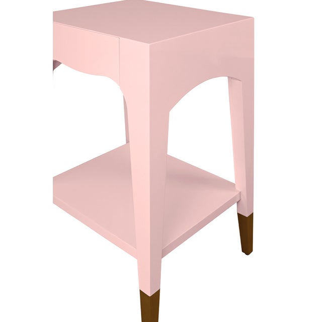 2020s Matthew Izzo Home Patti Glossy Pink Lacquer One Drawer Side Table With Antique Brass Foot Caps For Sale - Image 5 of 7