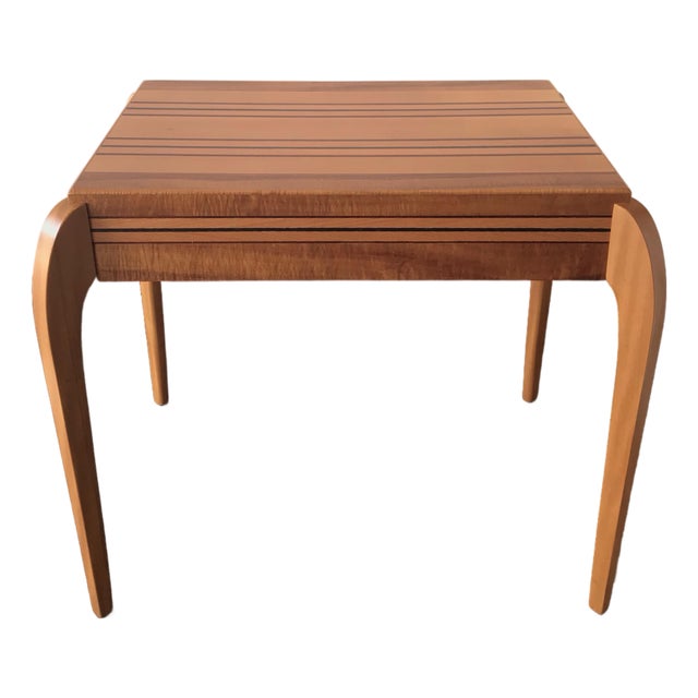 Studio Wooden Inlay Recomposed Dyed Koa Pear Woods Side Table For Sale