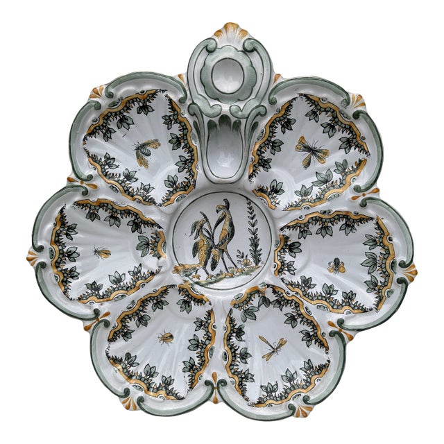 French Faience Oyster Birds Plate Saint Clement, Circa 1890 For Sale