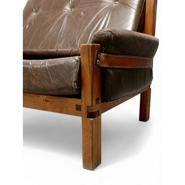 Brown Model S17Z Love Seat attributed to Pierre Chapo, France, 1960s For Sale - Image 8 of 12