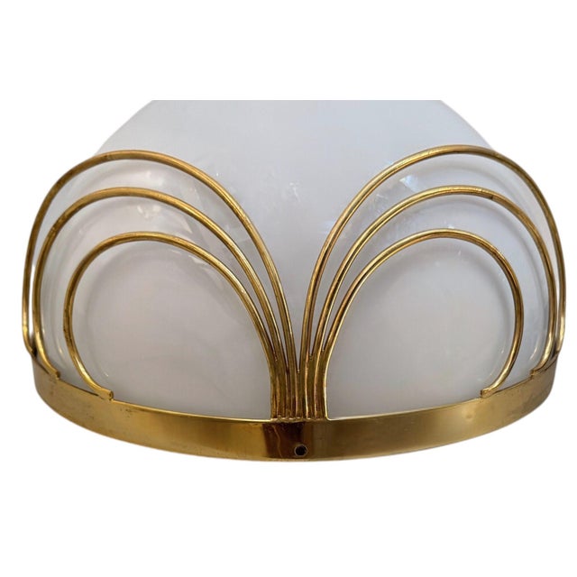 1960s Italian Mid-Century Half-Moon Murano Opaline Glass & Brass Wall Sconces - Pair For Sale - Image 4 of 7
