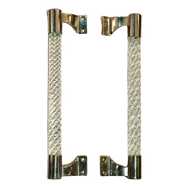 Murano Clear Glass Door Handles by Ercole Barovier for Barovier & Toso, 1960s, Set of 2 For Sale