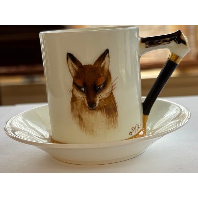 English 1920s Royal Doulton “Reynard the Fox” Cups & Saucers, English Sporting Ware. - a Pair For Sale - Image 3 of 6