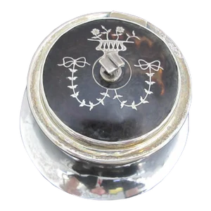 Edwardian Era Sterling Silver Bow Garland Flower Vase Faux Tortoiseshell Inkwell