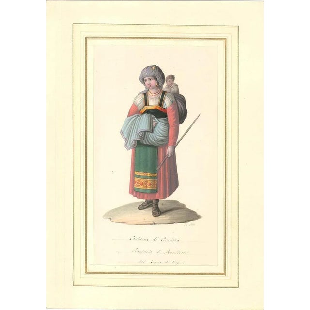 Watercolour on ivory colored paper, 1820 c.a. Hand-signed on lower-right. Hand-titled ''Costume di Ciociara'', with...