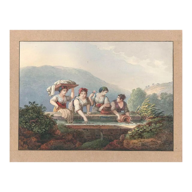 Women at the Source - Watercolor by an Italian School Artist of 19th Century Mid 19th Century For Sale