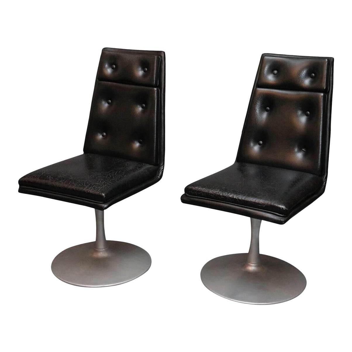 Mid Century Swivel Black Leather Chrome Chairs A Pair Chairish