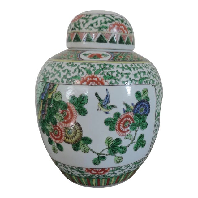 Large 19th Century Chinese Famille Vert Porcelain Vase Jar For Sale
