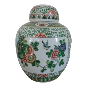 Large 19th Century Chinese Famille Vert Porcelain Vase Jar