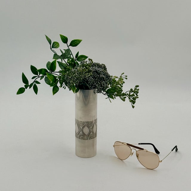 Silver Optical Metal Vase by Atelier Des Orfèvres, Italy, 1970s For Sale - Image 8 of 13
