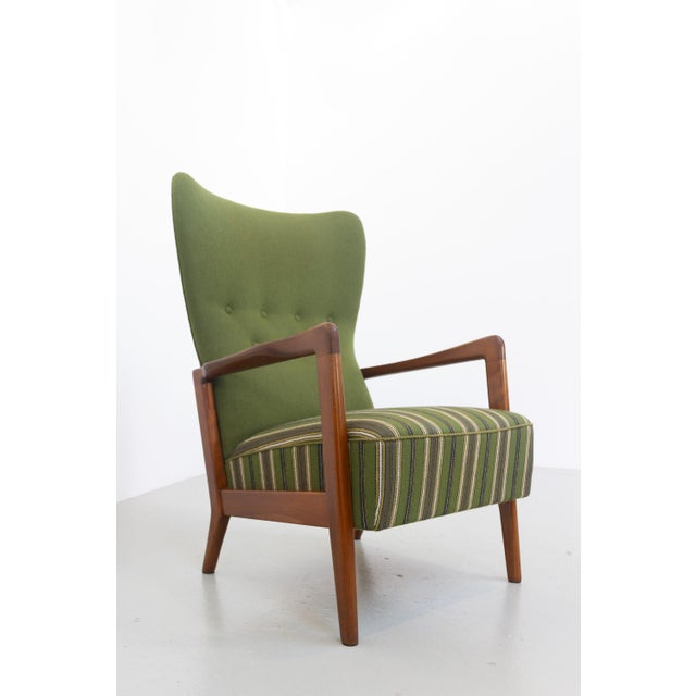 Danish Modern Lounge Chair in Beech and Green Wool by Fritz Hansen, 1940s For Sale - Image 6 of 18