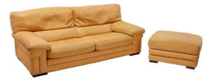 Roche Bobois -Loveseat Sofa W/ Ottoman -Textured Ocre Leather