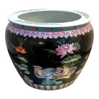 Black/Pink Ceramic Asian Koi Fish / Bird Planter For Sale