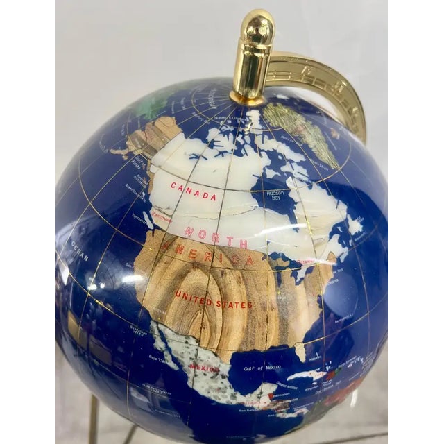20th Century Lapis Blue Gemstone World Globe With Gilt Meridian Stand For Sale - Image 14 of 18