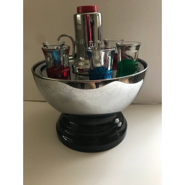 Mid 20th Century Mid 20th Century Revolving Liquor Server & 6 Multicolored Glasses For Sale - Image 5 of 6