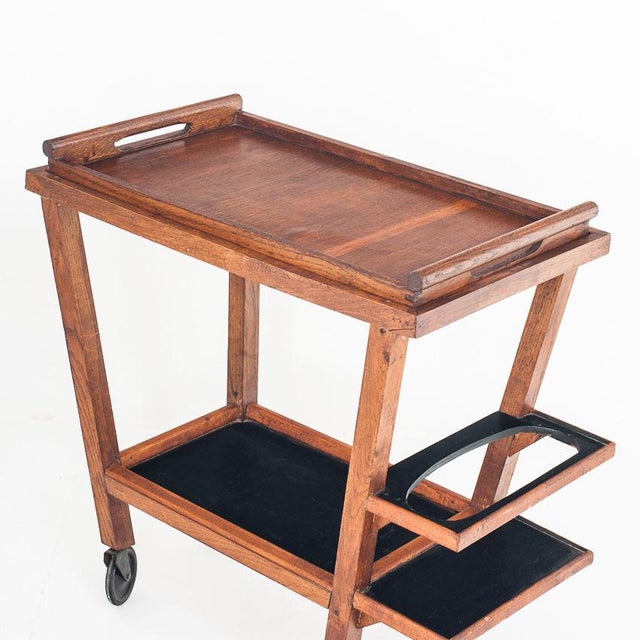 Wood Vintage Oak Bar Cart with Pull-Out Tray, France, 1950s For Sale - Image 7 of 14
